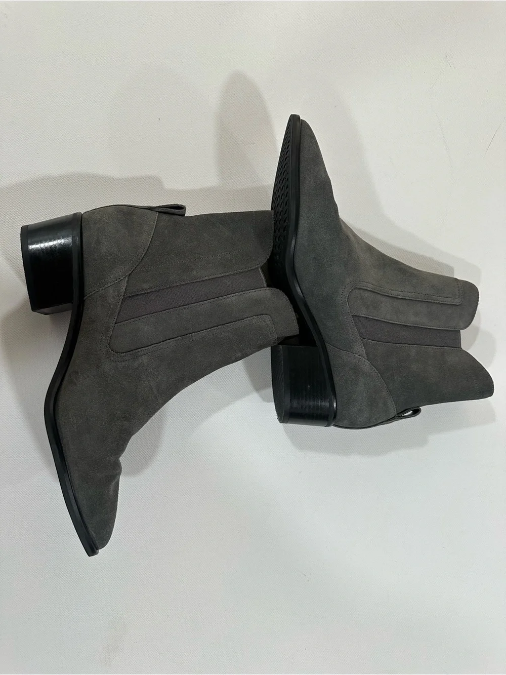 Cole Haan Grand 360 Gray Faux Suede Ankle Boots Size 8B Side Zip Booties